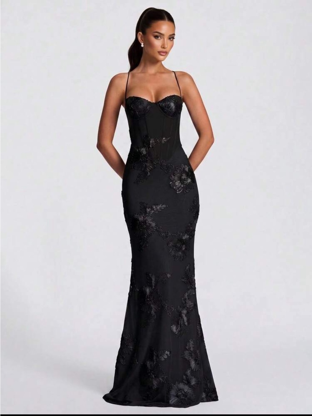 Black Lace-Detail Strap Gown - Women Dresses